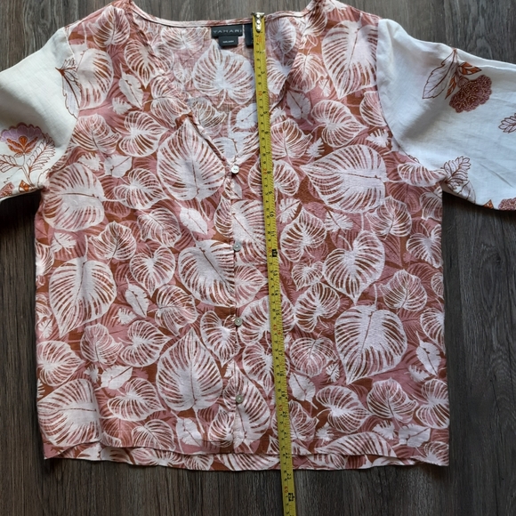 Tahari 100 % Linen Long Sleeve Button Down Floral Print Blouse Size S - Picture 8 of 14